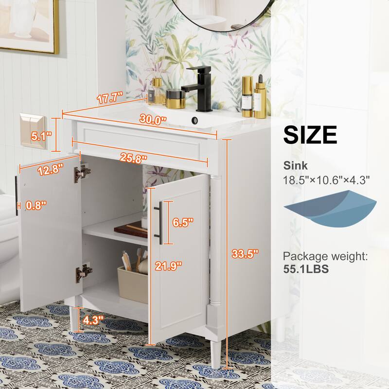 24"/30"/36" Retro Bathroom Vanity W/ Drop in Sink Combo Cabinet Set