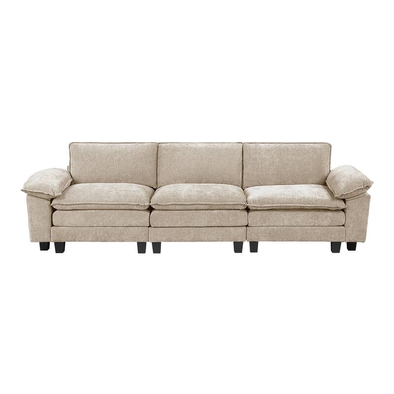 Terra 120.5" Chenille Living Room Sofa - Wood Finish Exposed Feet