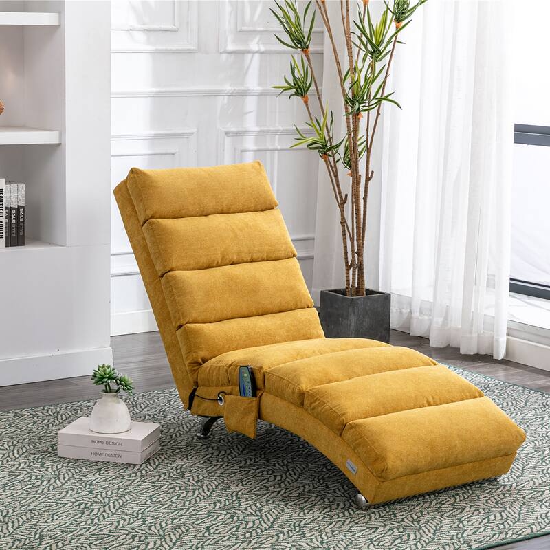 Mustard Modern 21.65" High Back Upholstered Chaise Lounge Chair with Remote Control and Ergonomic Electric Massage