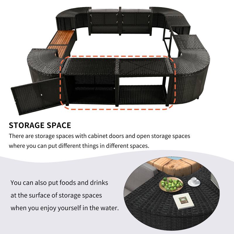 Quadrilateral Sectional Sofa Rattan Frame Conversation Sets Home Spa Lounge Couch Hot Tub Surround Comes Built-in Storage Area