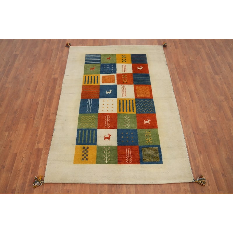 Hand Knotted Oriental 100% Wool Carpet Tribal Geometric Multi-Colored Gabbeh Area Rug - 6' 6'' X 4' 7''