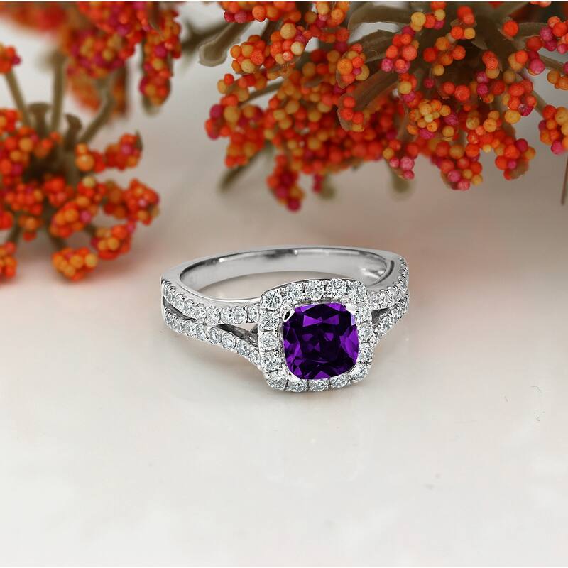 Auriya 1/2ct Cushion-cut Purple Amethyst Halo Diamond Engagement Ring 5/8ctw 14k Gold