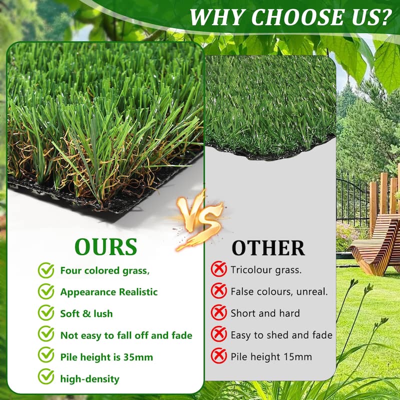 4FTX10FT Outdoor Artificial Grass Runner Rug, Thick Realistic Fake Grass Roll Decor Patio Balcony Garden Lawn - 3' x 5' Oval