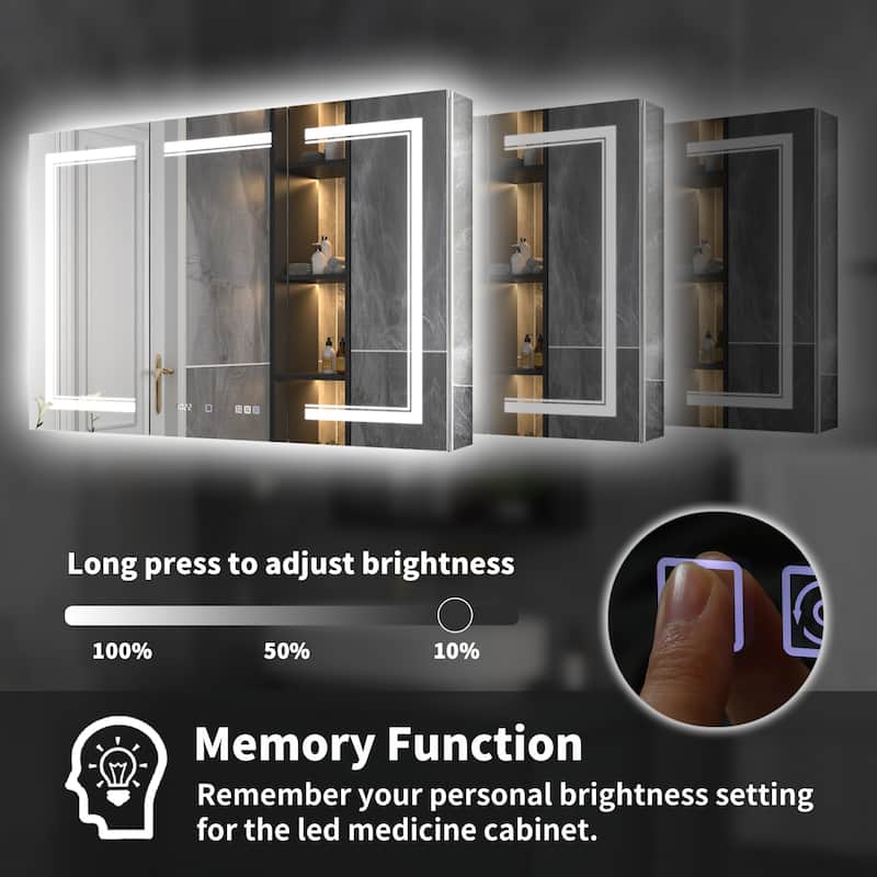 Modland Recessed Smart Mirror Cabinet 24-48x32" with Lights, Anti-Fog, Outlet & Magnifier - Adjustable Shelves