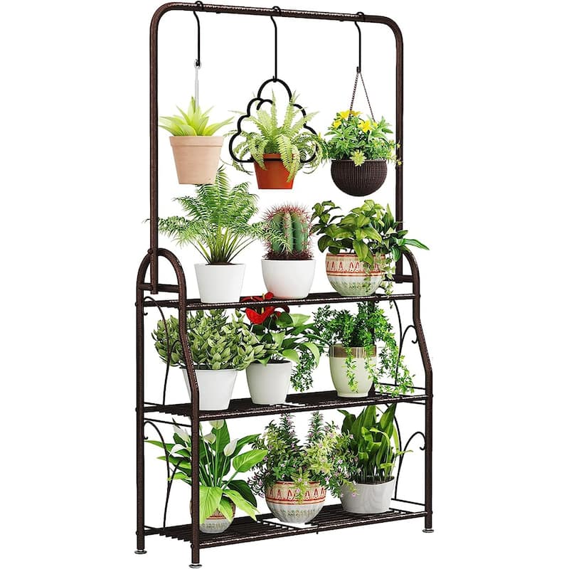 3 Tier Indoor Outdoor Tall Corner Hanging Metal Plant Shelf On Sale