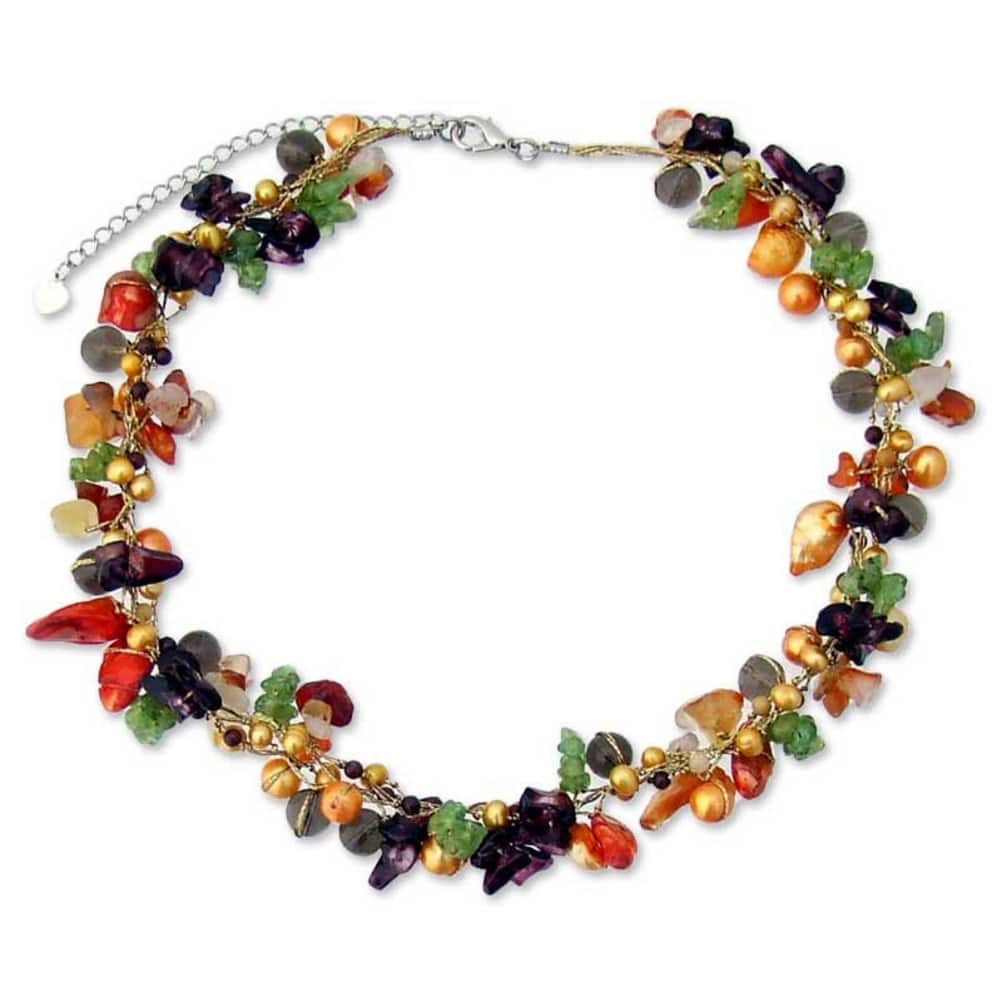 Novica Handmade Cascade Pearl And Chalcedony Beaded Necklace