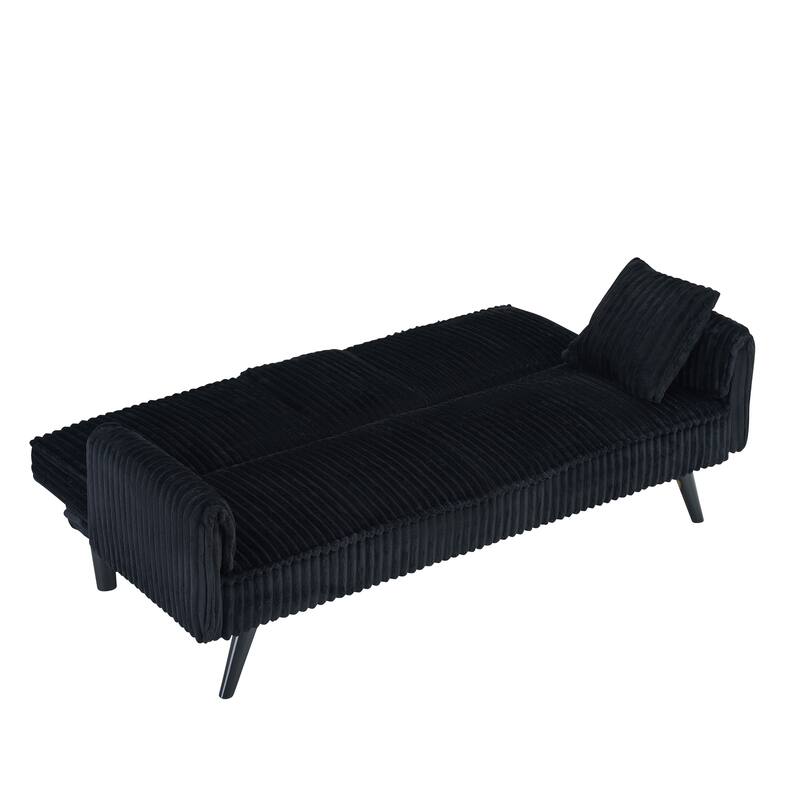 Corduroy Convertible Sleeper Sofa Bed, Upholstered Loveseat with Armrests, Small 2 Seater Sofa with Retractable Cup Holder