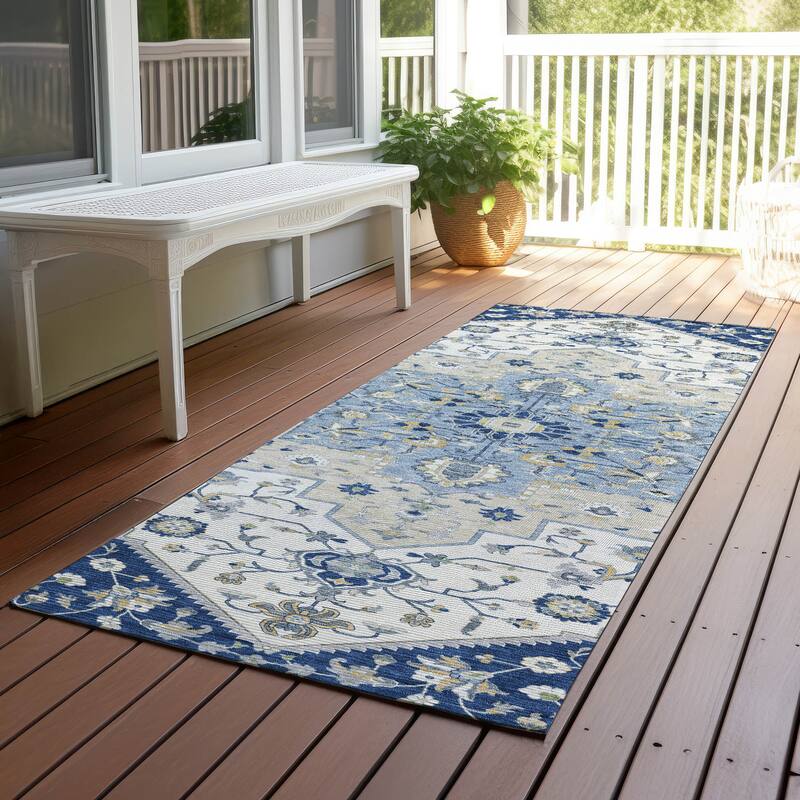 Machine Washable Indoor/ Outdoor Traditional Kolkata Chantille Rug - Navy - 2'3" x 7'6"