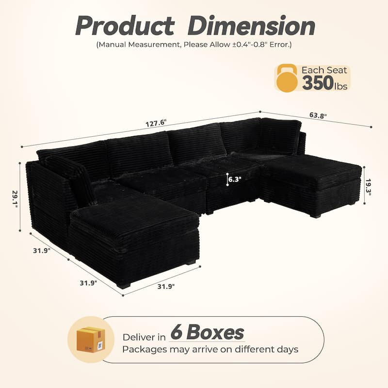 HOOOWOOO Modular U-shaped Corduroy Fabric Sectional Sofa Couch with Ottoman