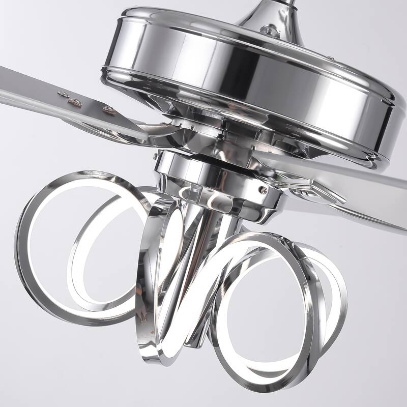 52-inch Modern Chrome Ceiling Fan with Dimmable LED Light and Reversible Motor - 52-inch W*19.3-inch H