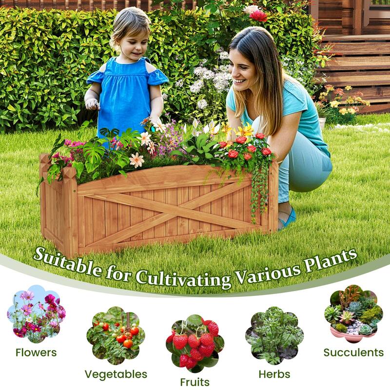 Gymax Wooden Raised Garden Bed Elevated Outdoor Planter Box w/