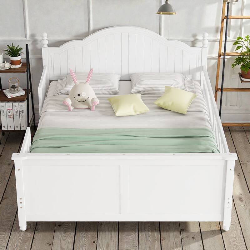 Kids Wooden Platform Bed with Safety Guardrails, Low Profile Bed with Headboard and Footboard