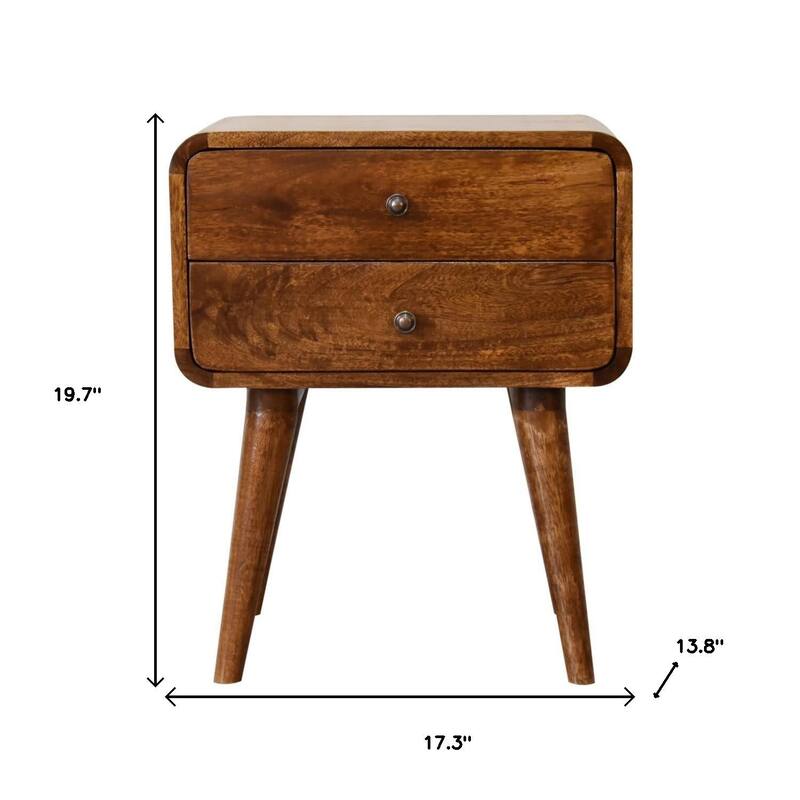 HomeRoots 20" Chestnut Solid Wood Two Drawer Nightstand