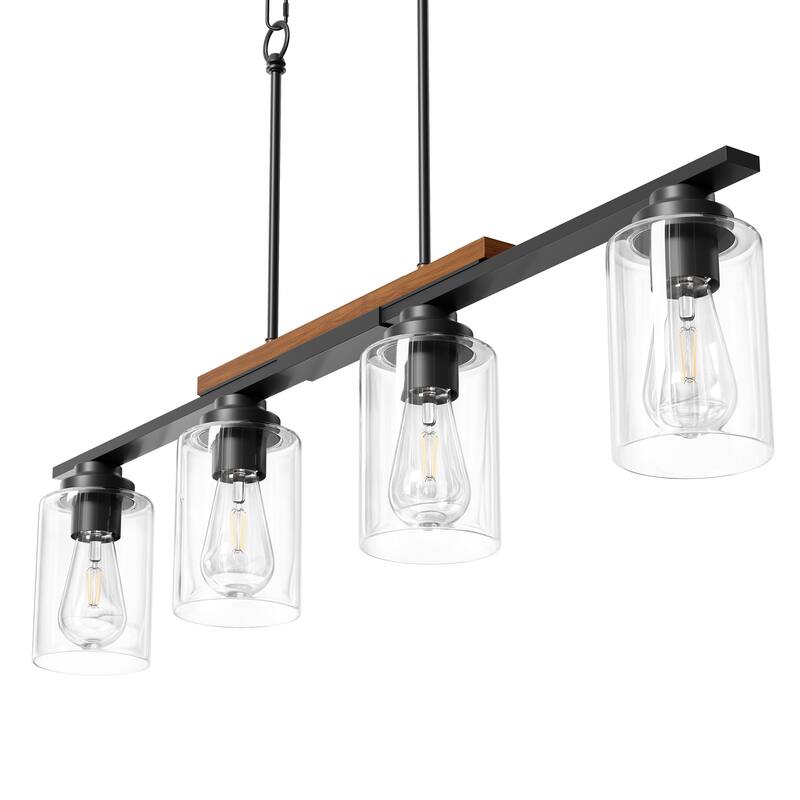 4-Light Kitchen Island Linear Pendant Light Fixture Matte Black