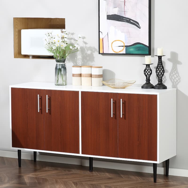 HOMCOM Modern Sideboard Buffet Kitchen Storage Cabinet with Adjustable Shelves, Anti-Topple Design, and Large Countertop, Grey - Brown