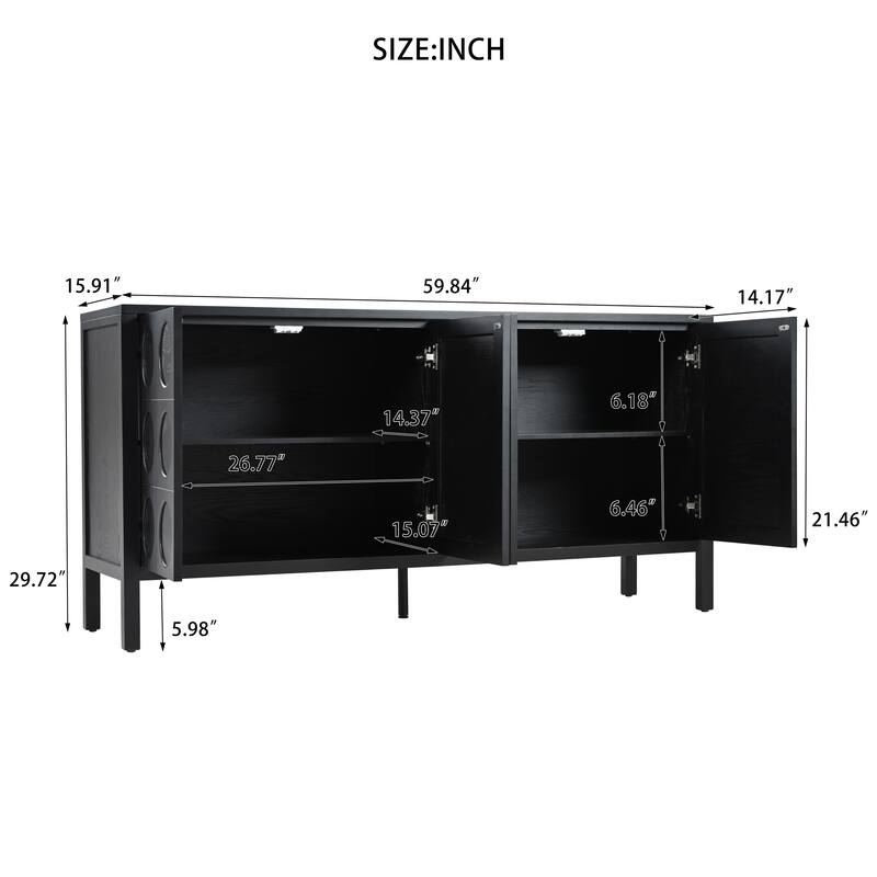 Sideboard Cabinet with Circle Door, Buffet Cabinet with Adjustable Shelves, Storage Cabinet with 5 Supportive Legs