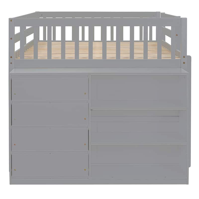 Full over Full Bunk Bed with 4 Drawers and 3 Shelves-Gray
