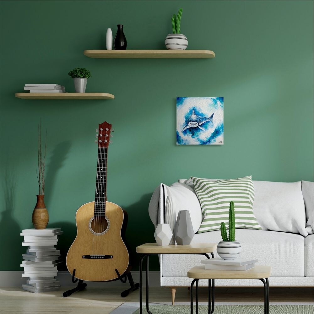 Shop Stupell Industries Ocean Sea Shark Animal Blue Watercolor Painting Canvas Wall Art Proudly Made In Usa Overstock 29129154