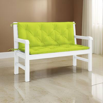Claire Outdoor Cushion for Bench, Button Tufted Green Fabric, 47 Inch