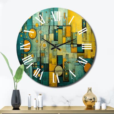 Designart "Smooth Inner Fire Retro Geometric Collage" Abstract Painting Oversized Wall Clock