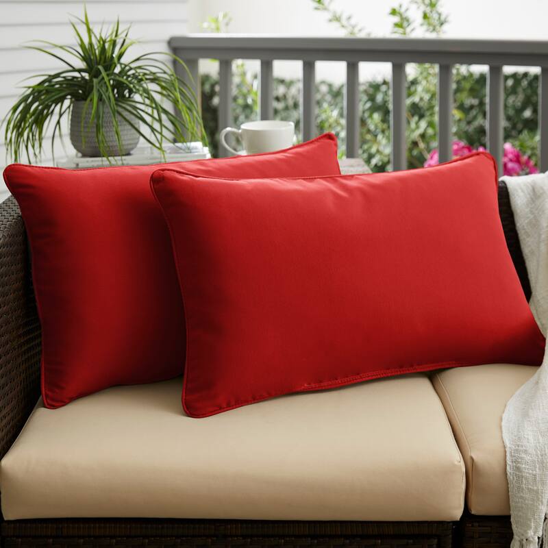 Sorra Home Sunbrella Outdoor Corded Pillow Single - Sunbrella - Canvas Jockey Red/ Jockey Red - 16 in H x 26 in W x 6 in D
