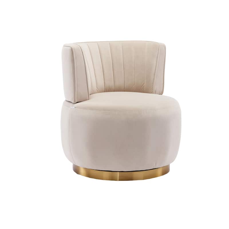 Beige 25.2" Upholstered 360° Swivel Barrel Chair