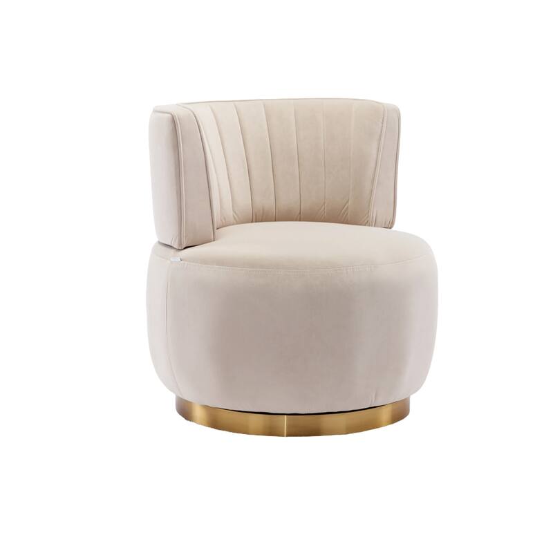 Swivel Barrel Chair, Comfy Velvet Upholstered Accent Sofa Chair, Leisure Club Chair with Shell-Shaped Back & Angled Armrests
