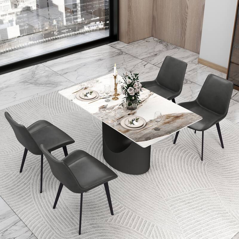 55 inch Dining Table for 4, Modern Sintered Stone Dining Room Table, Rectanglur Kitchen Table with Solid Carbon Steel Base - Pandora