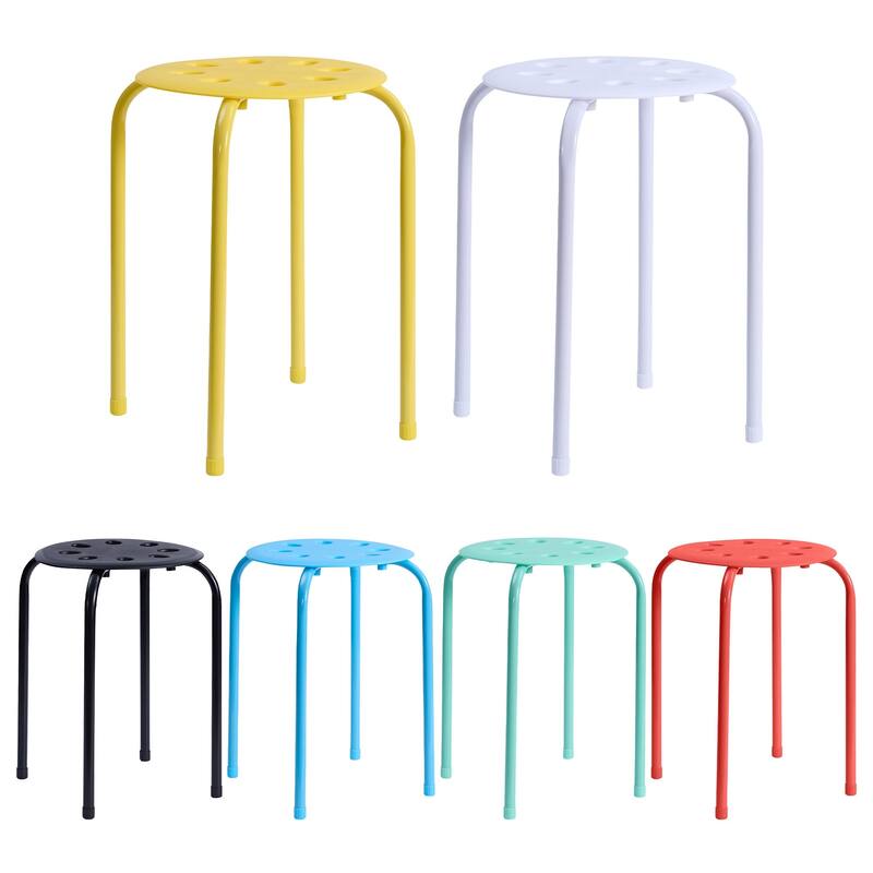 Javlergo 6-Pack Plastic Stackable Stools, Portable 8 Holes Metal Round Top Stools for Kitchen/Classrom