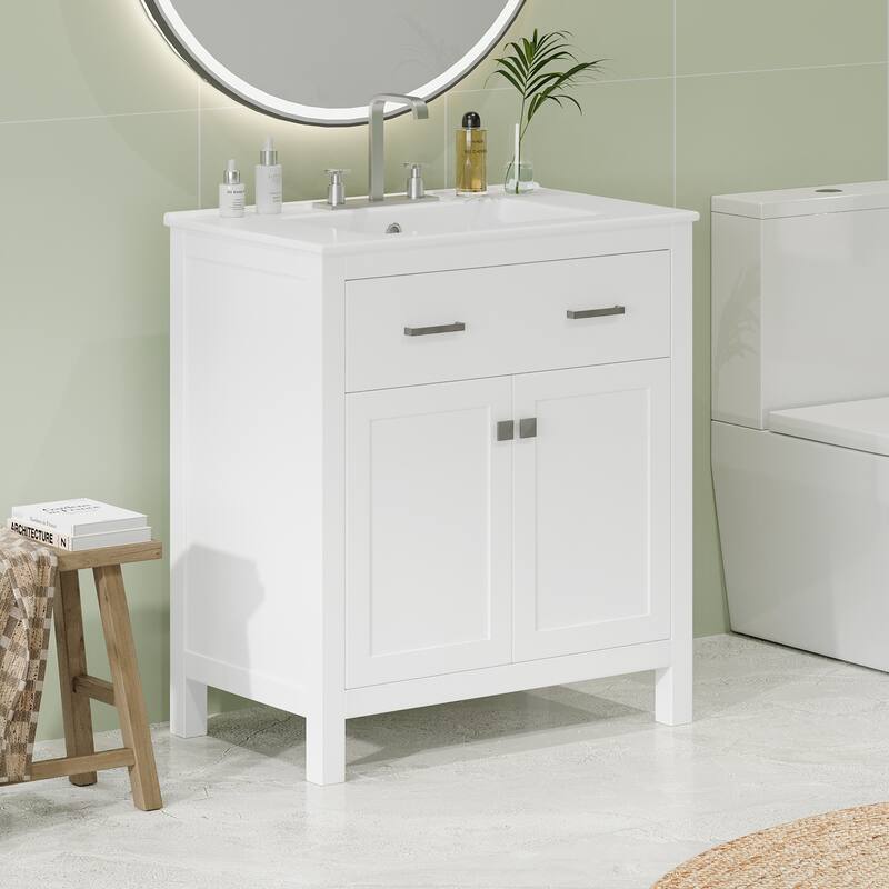 30 Inch Single Sink Bathroom Vanity Cabinet, Solid Wood Frame