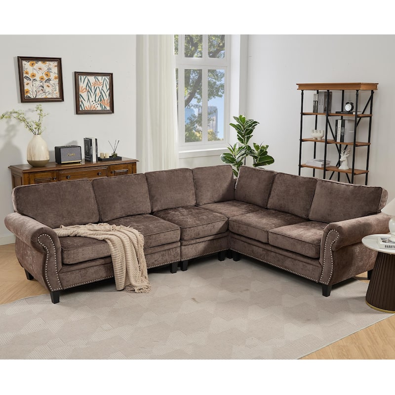 Modern Chenille Fabric Modular L Shaped Sectional Sofa Couch,6 Seater