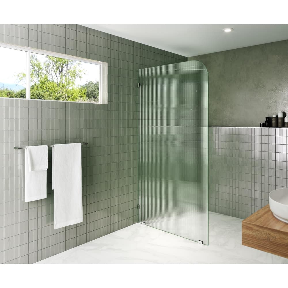 Glass Warehouse 40" x 78" Frameless Shower Door - Single Fixed Panel Fluted Frosted Radius