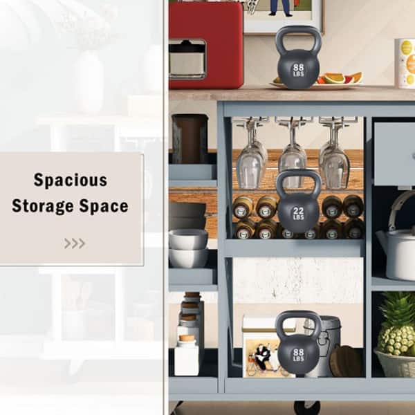 5 Wheels top shelves Blue kitchen MDF kitchen island carts