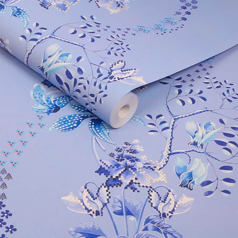 Cath Kidston Road Floral Dusky Blue Wallpaper
