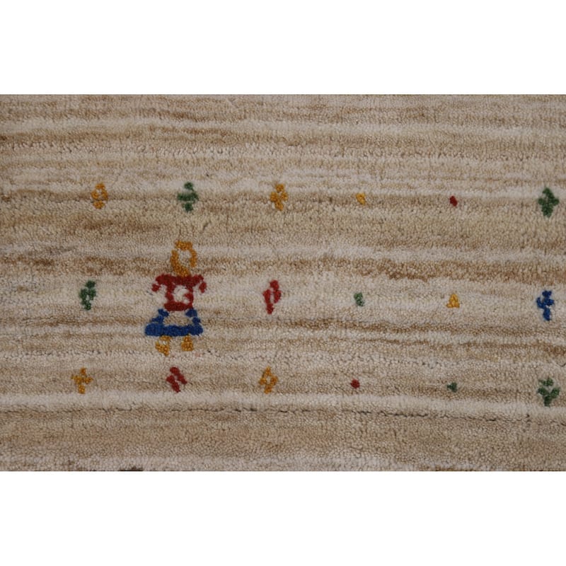 Striped Camel Gabbeh Indian Runner Rug Hand-Knotted Wool Carpet - 3'1" x 9'6"
