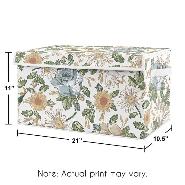 Vintage Floral Blue Yellow Fabric Toy Bin Storage Green Gold Orange Taupe White Shabby Chic Rose Flower Boho Bohemian Farmhouse
