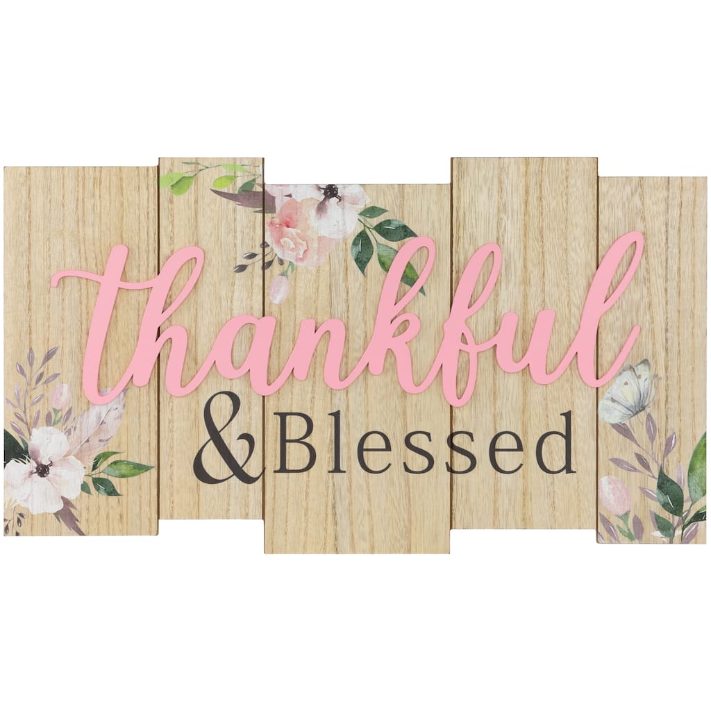 Thankful and Blessed Wooden Wall Sign - 20.75"