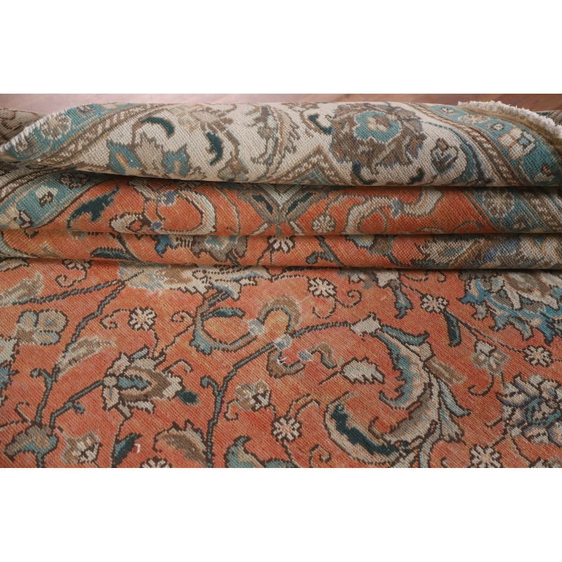 Hand Knotted Oriental 100% Wool Carpet Traditional All-Over Oranges & Rust Tabriz Area Rug - 10' 11'' X 7' 1''