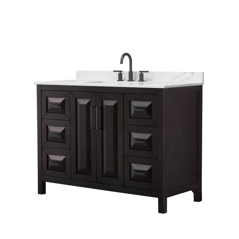 Daria 48-inch Single Vanity, 3 Hole Quartz Top - Dark Espresso, Black Trim, Giotto Quartz Top
