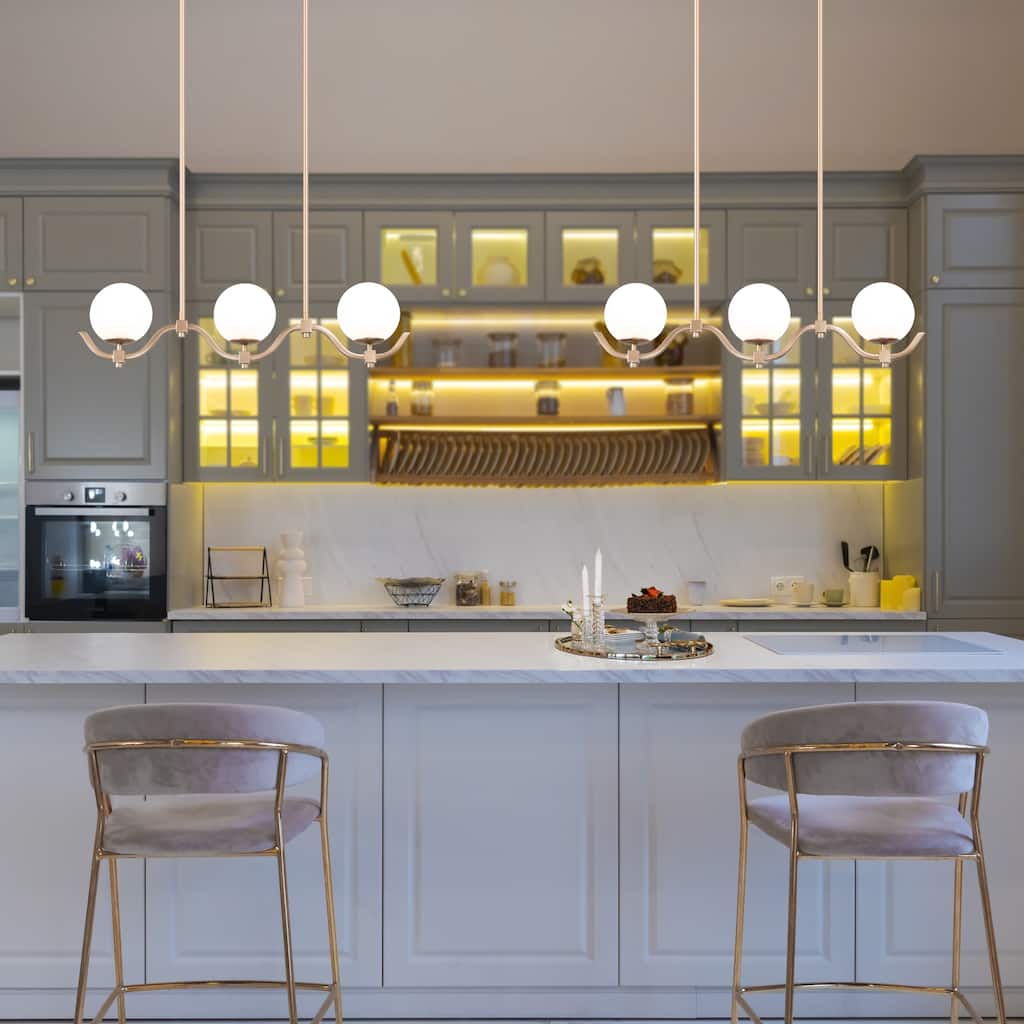 Mid-Century Modern 3-Light Gold Chandelier Linear Frosted Glass Island Lights for Dining Room - L30"x W5.5"x H 7.5"