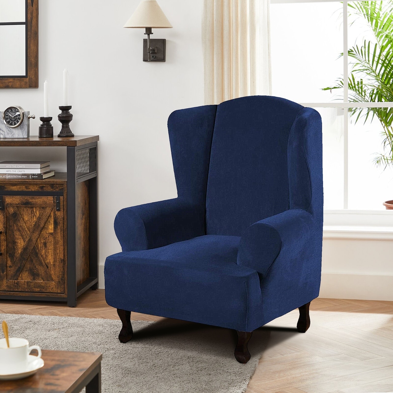 Blue wingback chair 2025 covers