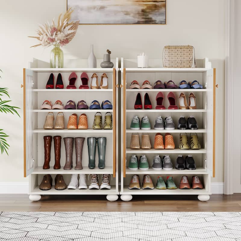 7 Tier 21 Pairs Wood Shoe Storage Cabinet with Arcylic Doors for Entryway Living Room - 7 Tier