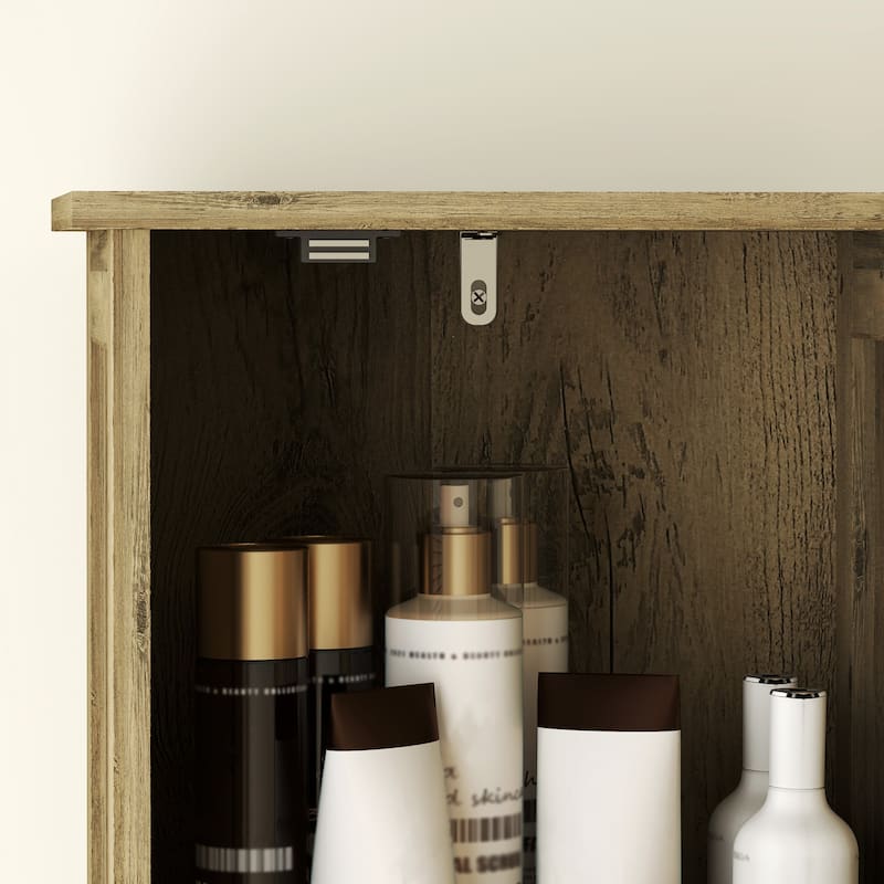 Distressed Grey MDF Tall Bathroom Cabinet with Barn Doors and Drawer - 15.7" L x 11.8" W x 66.9" H
