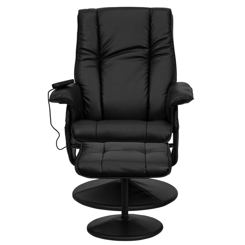 Massaging Multi-Position Recliner &Ottoman w/Wrapped Base in LeatherSoft