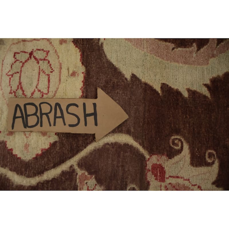 Hand Knotted Oriental 100% Wool Carpet Traditional Floral Brown Peshawar Area Rug - 9' 8'' X 6' 10''