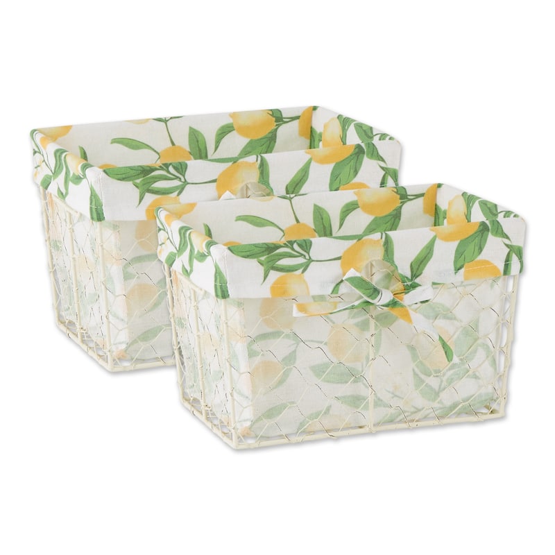 Antique White Chicken Wire Lemon Print Liner Basket (Set of 2) Medium