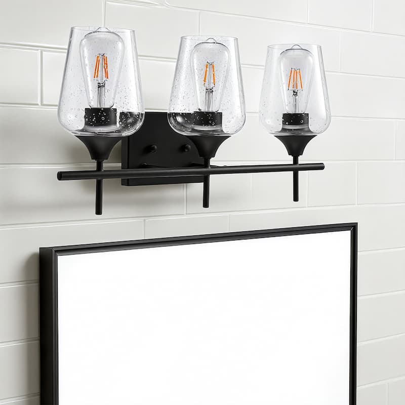 CO-Z Matte Black Vanity Light with Clear Seeded Glass Shade - 21 x 10.6 in.