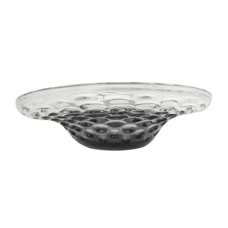 Black or Green Glass Handmade Abstract Wavy Ombre Decorative Bowl with Bubble Texturing