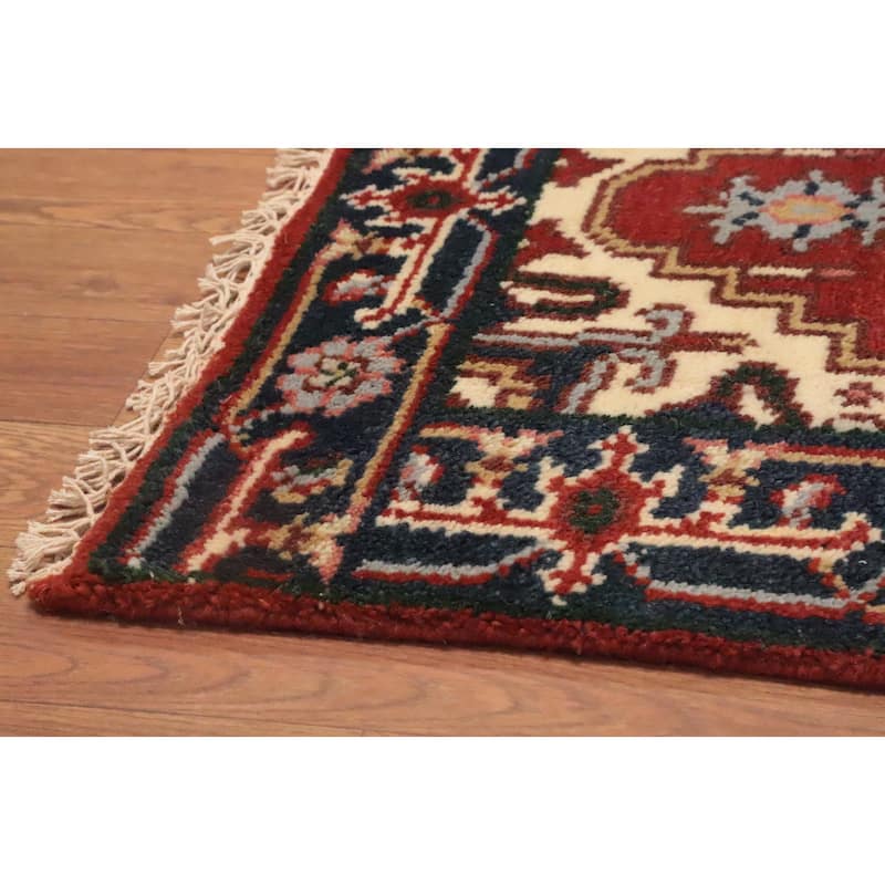 Hand Knotted Oriental 100% Wool Carpet Traditional Medallion Oranges & Rust Heriz (serapi) Area Rug - 3' 0'' X 2' 0''