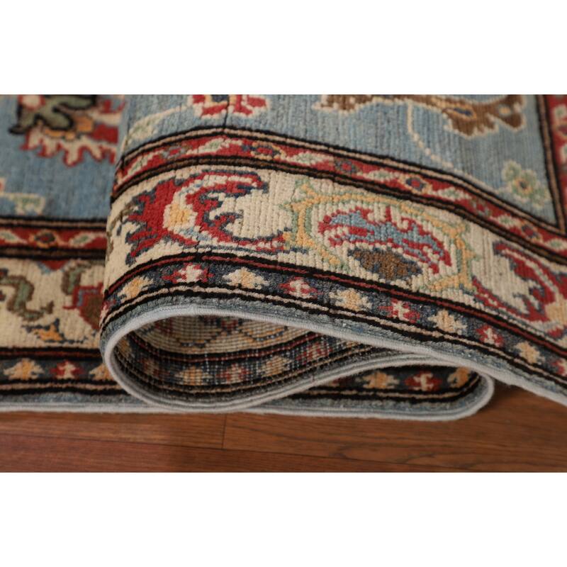 Light Blue Kazak Oriental Runner Rug Hallway Handmade Wool Carpet - 2'1" x 5'7"